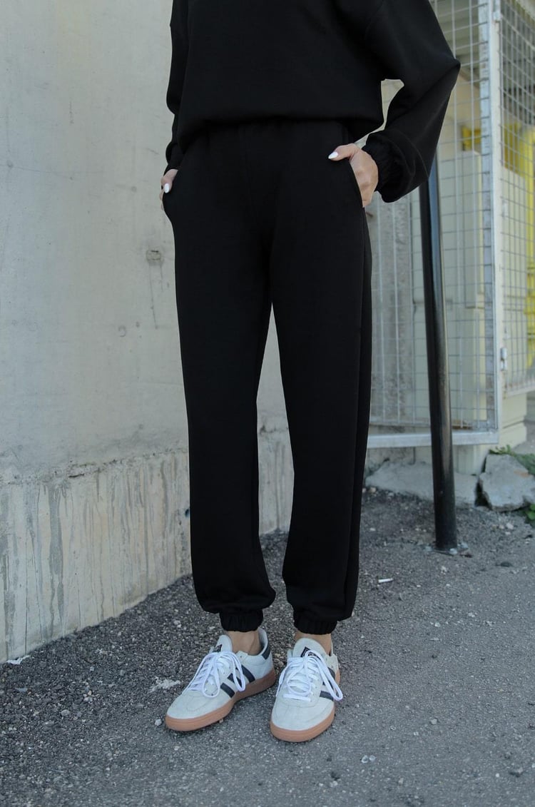Siyah Modal Kapüşonlu Sweatshirt Pantolon Takım