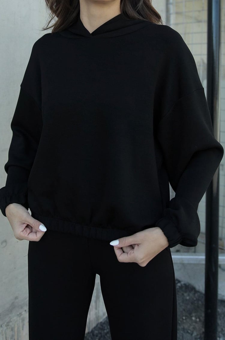Siyah Modal Kapüşonlu Sweatshirt Pantolon Takım