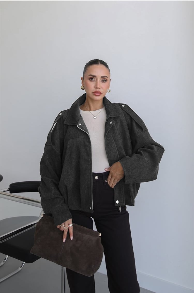 Siyah Oversize Bomber Ceket