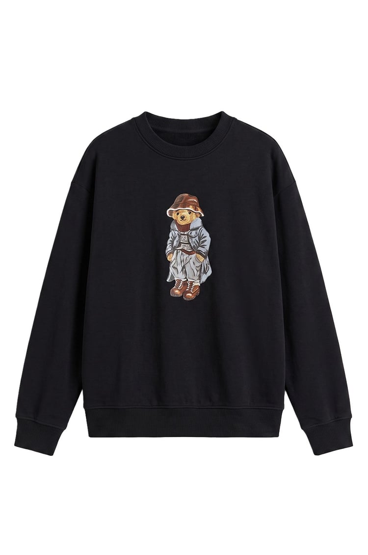 Siyah Paltolu Teddy Baskılı Sweatshirt