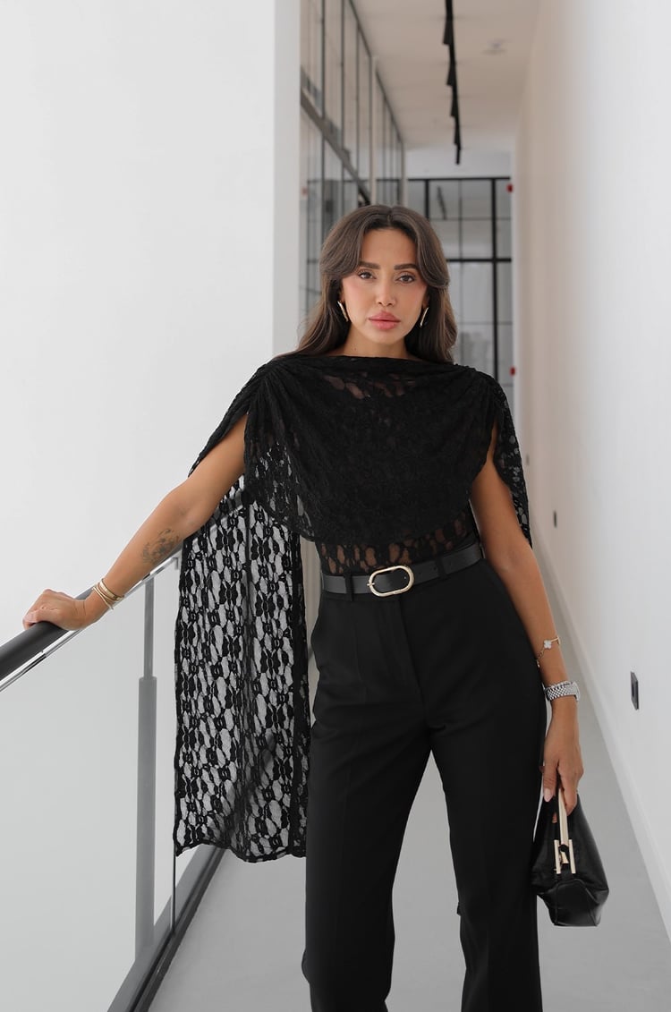 Siyah Transparan Dantel Bodysuit
