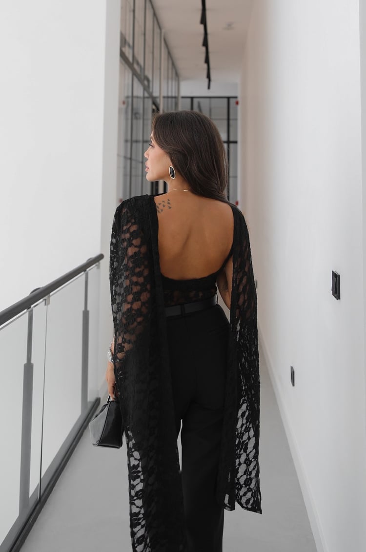 Siyah Transparan Dantel Bodysuit