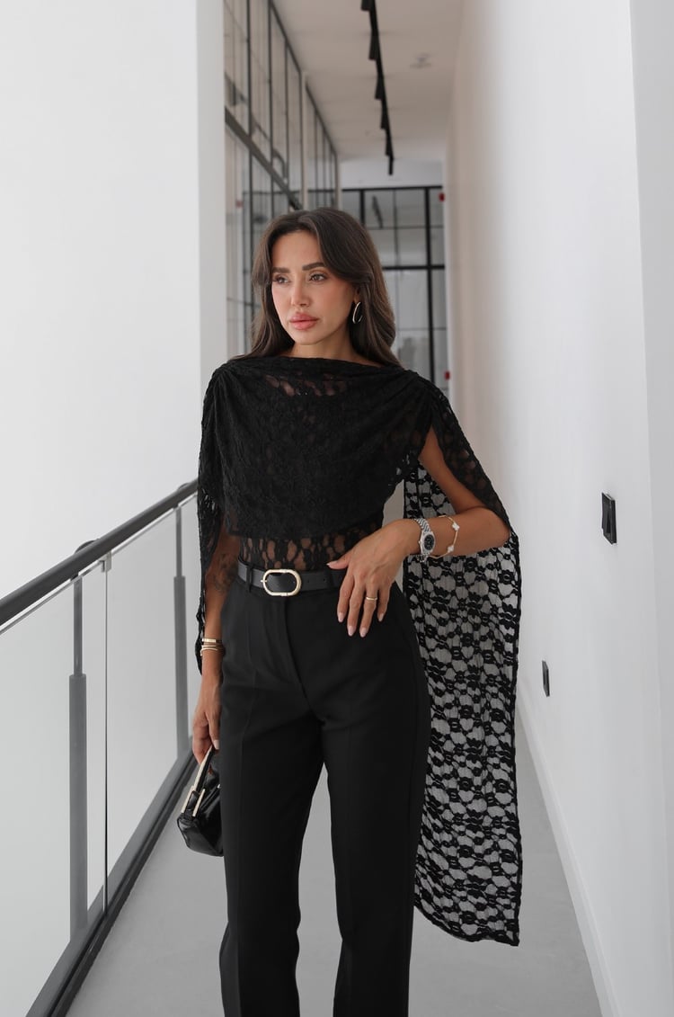 Siyah Transparan Dantel Bodysuit