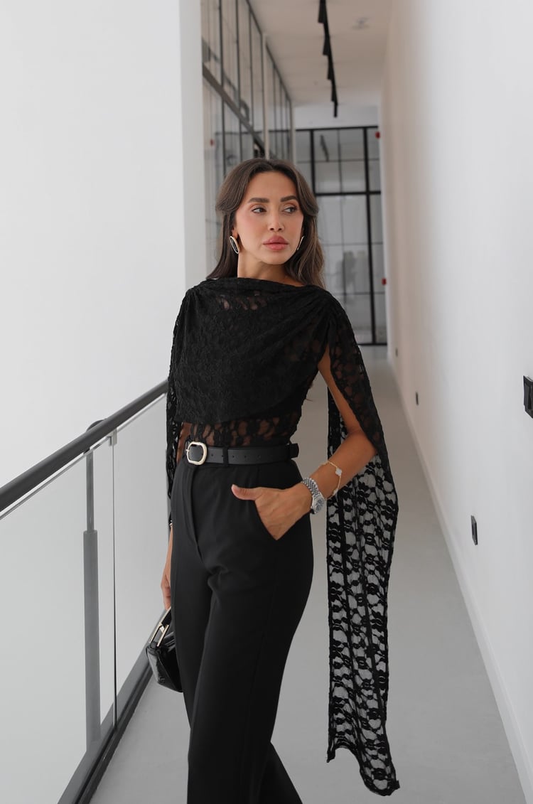 Siyah Transparan Dantel Bodysuit