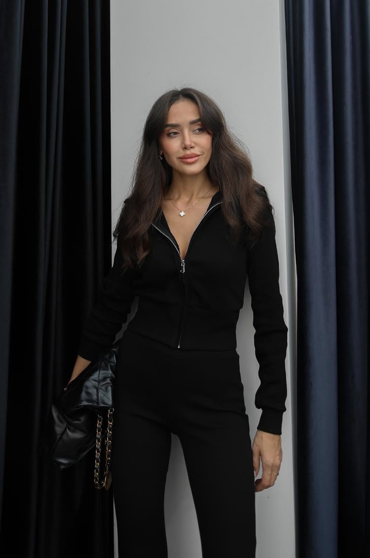 Siyah Peyton Fermuarlı Ceket Takım