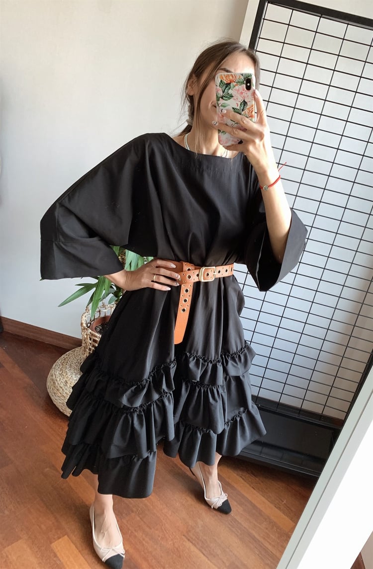 Siyah Poplin Elbise 