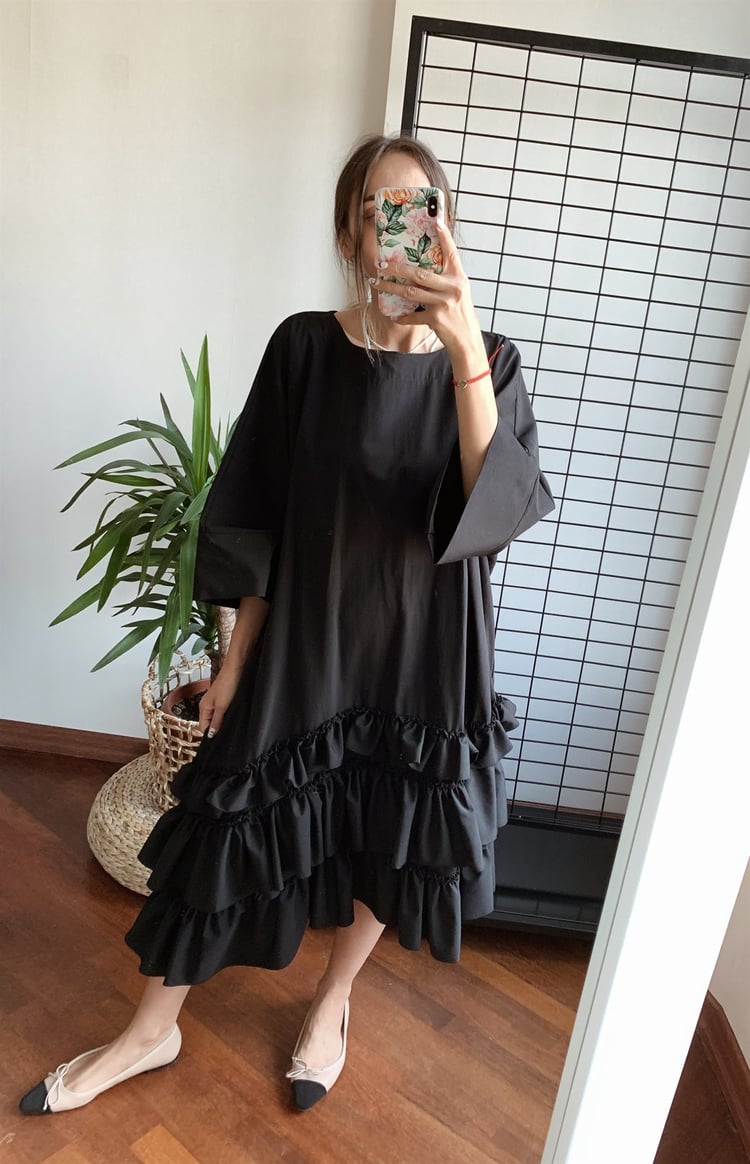 Siyah Poplin Elbise 