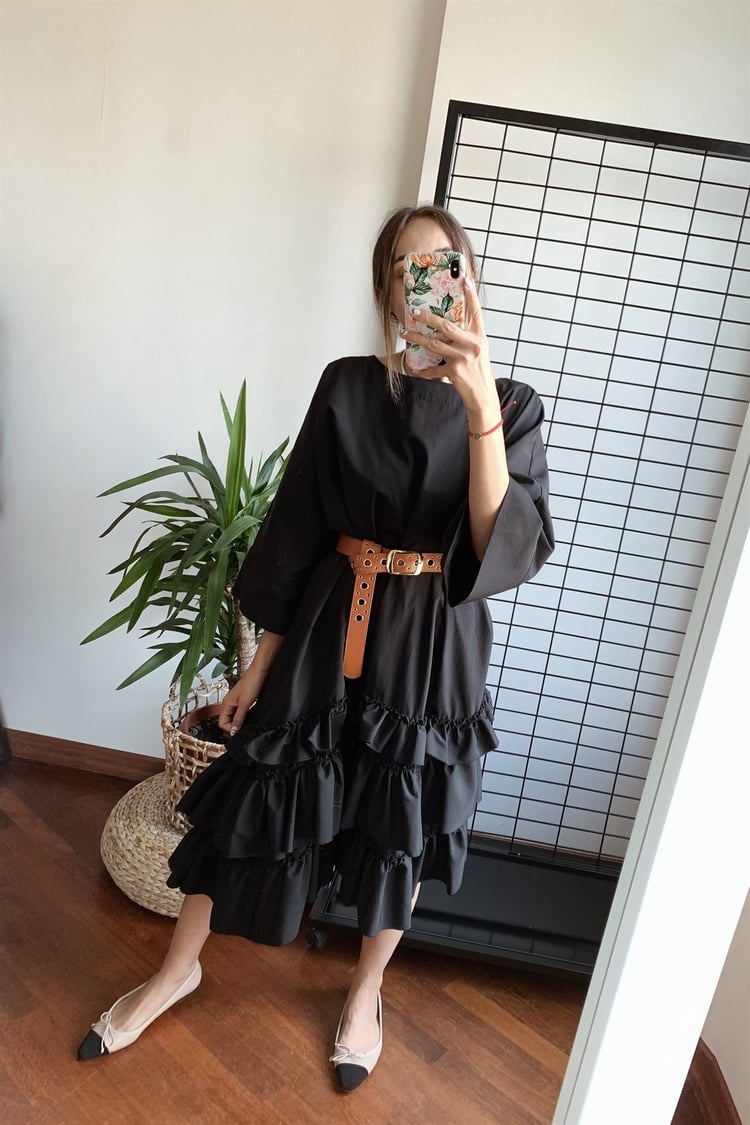 Siyah Poplin Elbise 