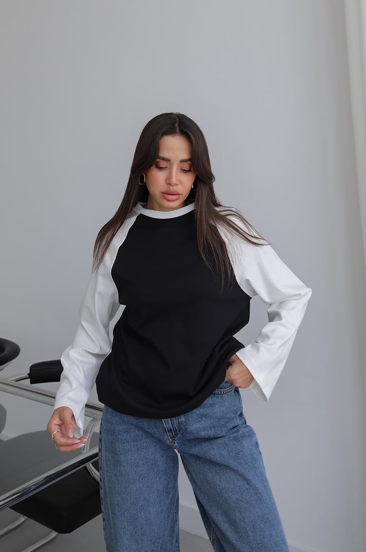 Siyah Reglan Kol Sweatshirt
