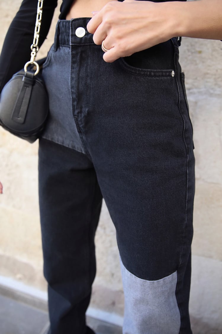 Siyah Renk Bloklu Straight Jean