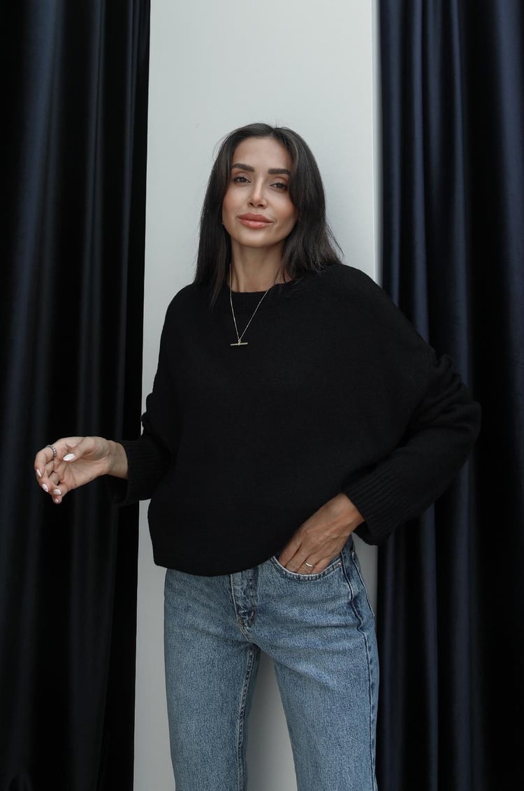 Siyah Schafer Oversize Kazak