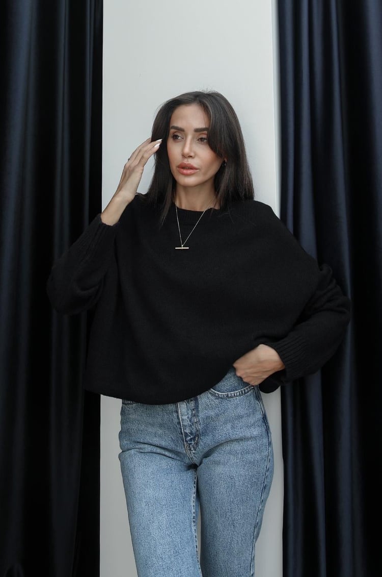 Siyah Schafer Oversize Kazak