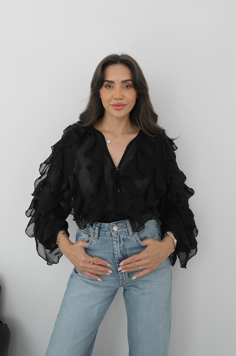 Siyah Seymour Fırfırlı Gömlek