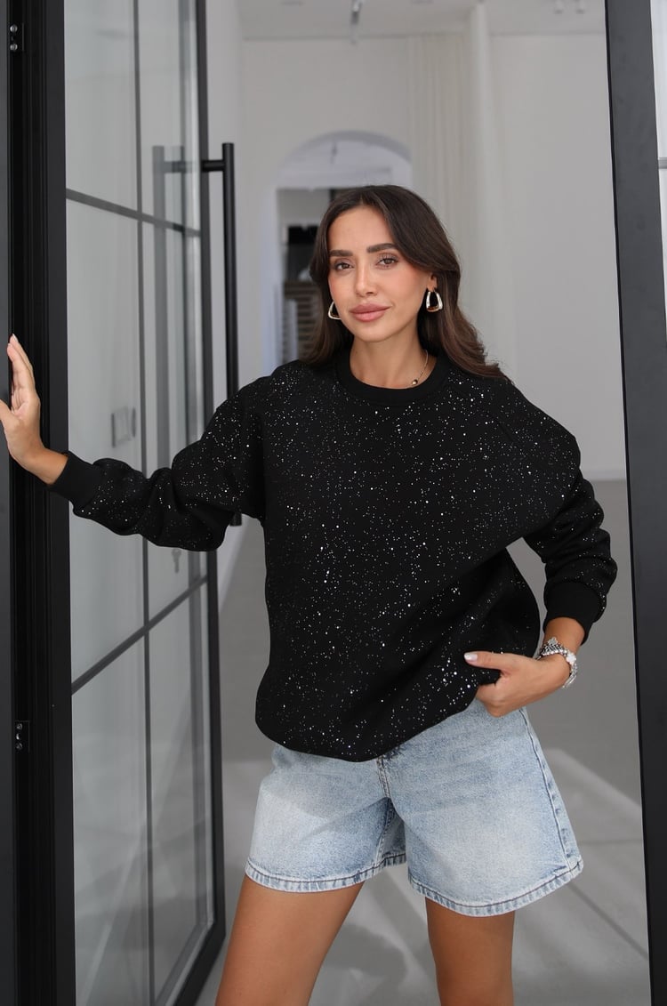 Siyah Simli Sweatshirt