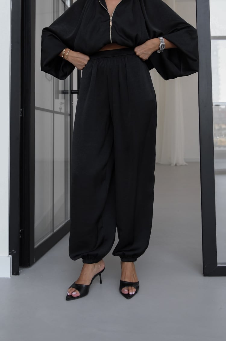Siyah Soho Bomber Ceket Pantolon Saten Takım