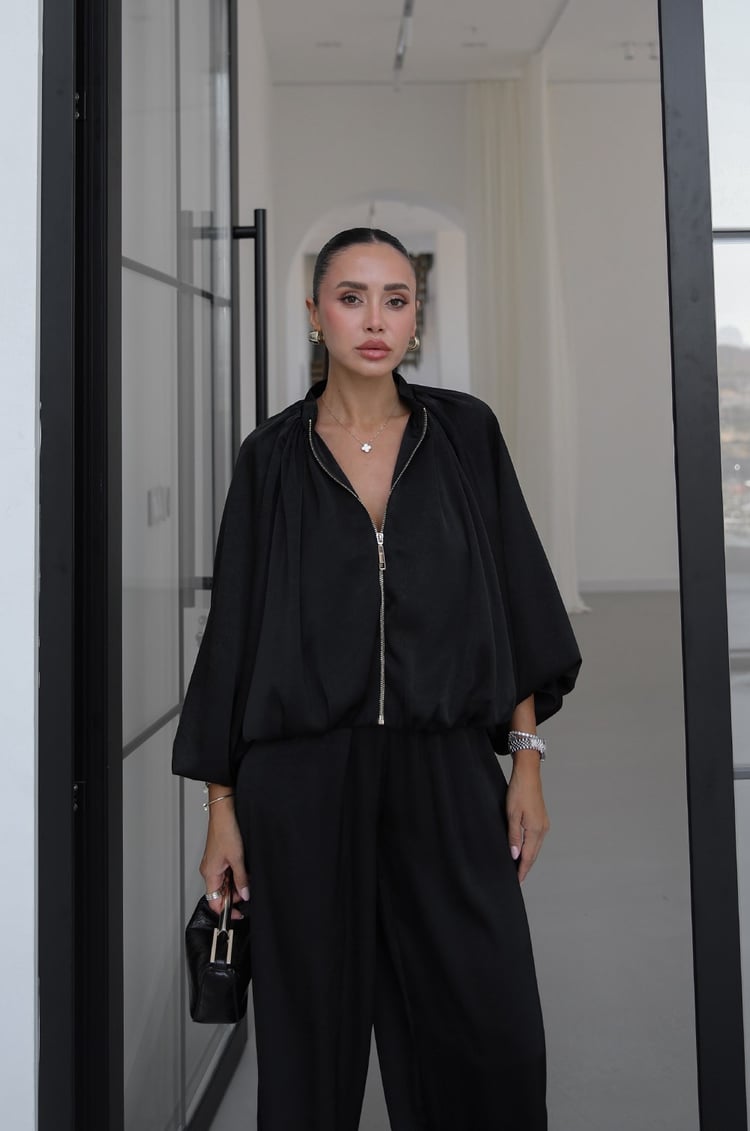 Siyah Soho Bomber Ceket Pantolon Saten Takım