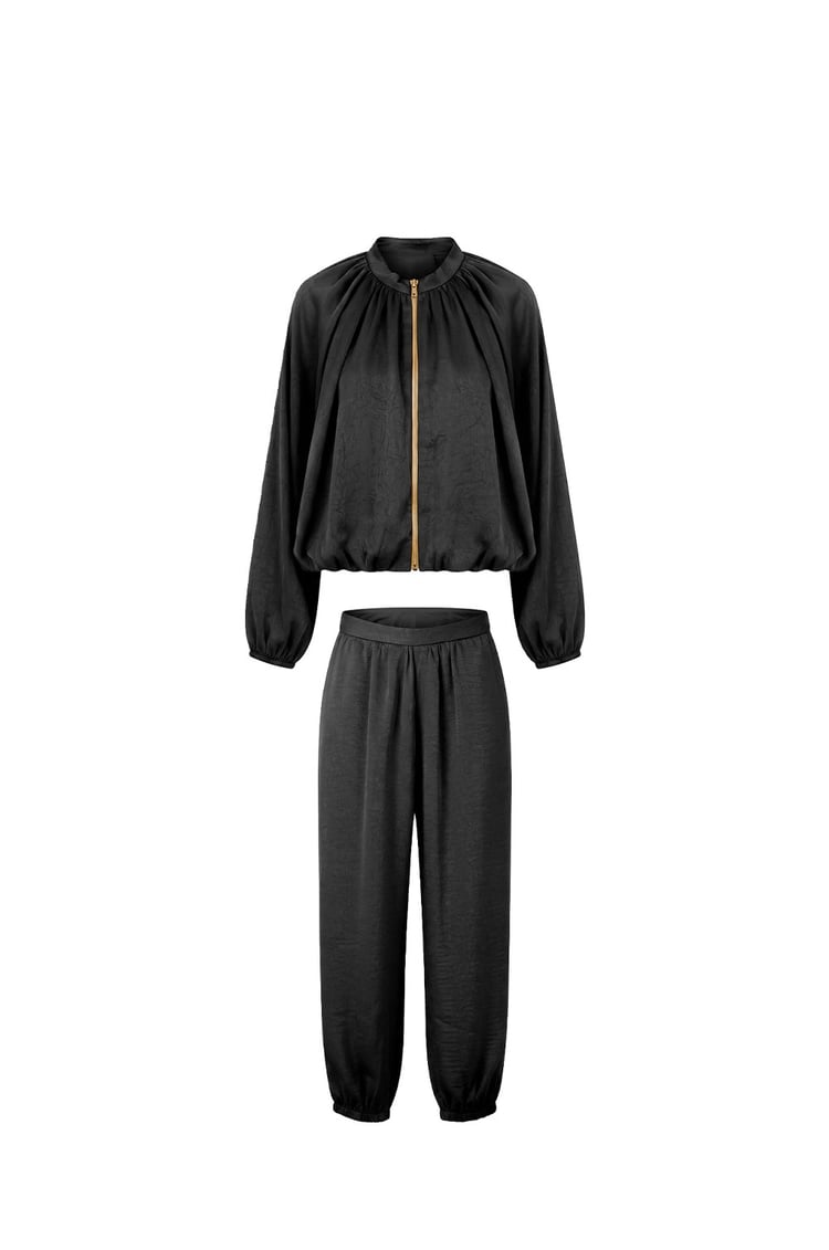 Siyah Soho Bomber Ceket Pantolon Saten Takım