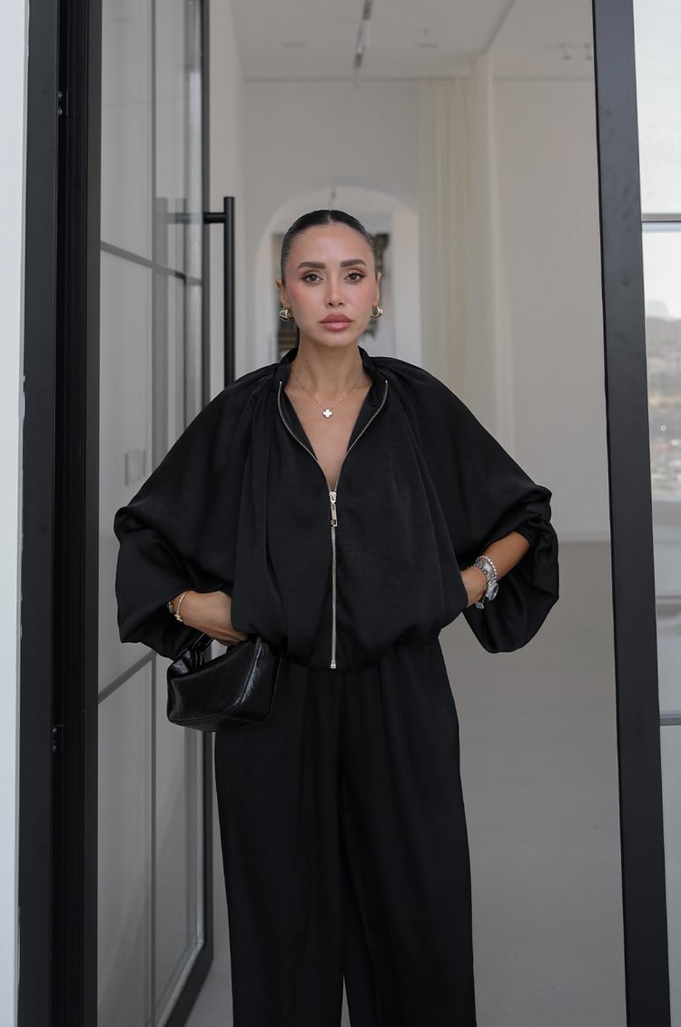 Siyah Soho Bomber Ceket Pantolon Saten Takım