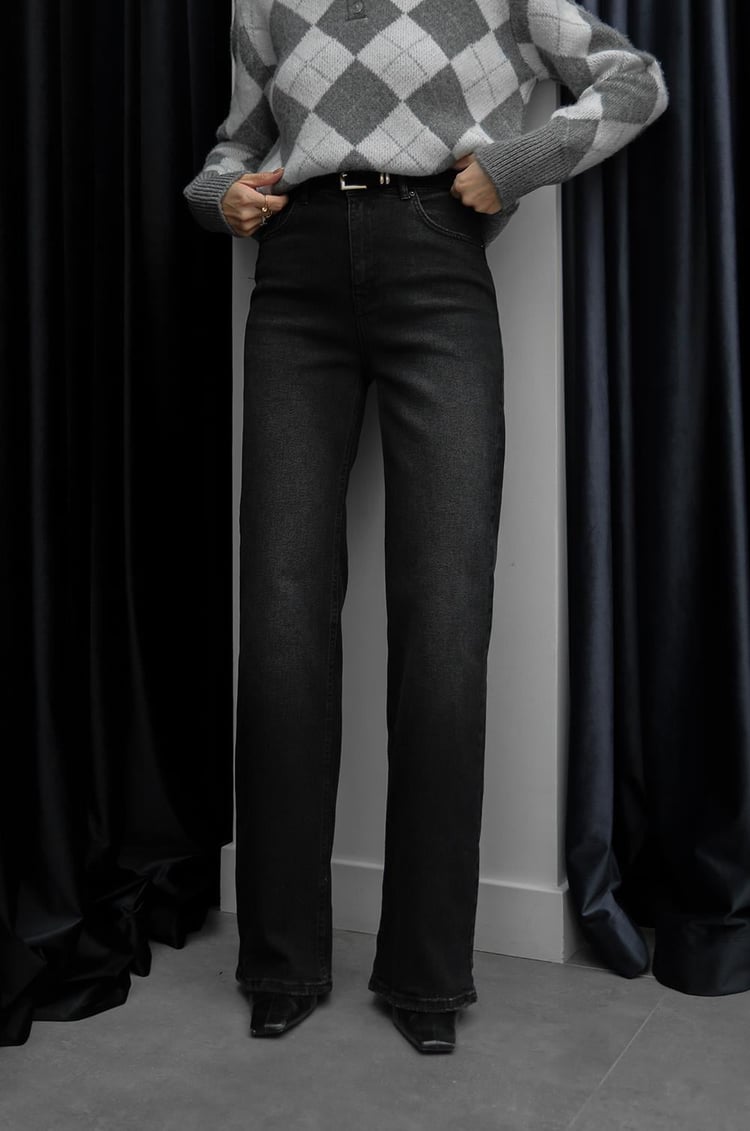Siyah Straight Leg Kemerli Jean
