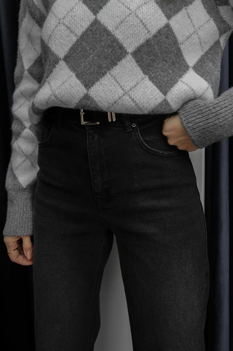 Siyah Straight Leg Kemerli Jean