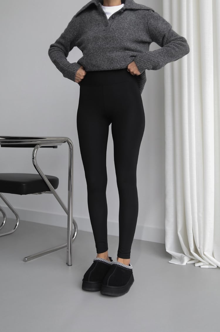 Siyah Stretchy Şardonlu Tayt