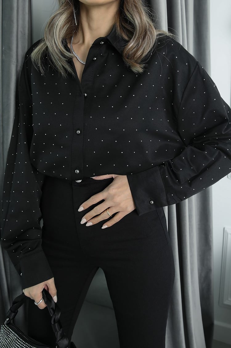 Siyah Taş İşlemeli Gömlek