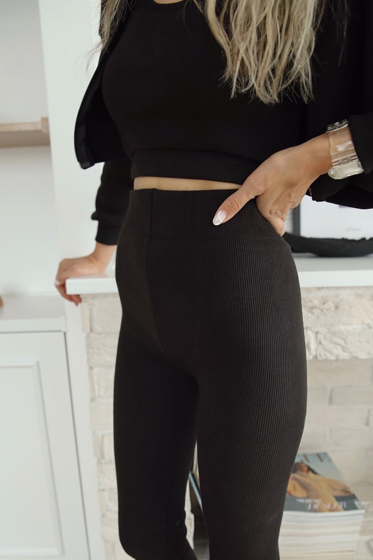 Siyah Tayt Crop Hırka Takım