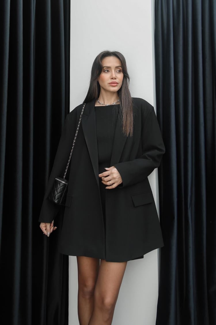 Siyah Tek Düğmeli Blazer Ceket