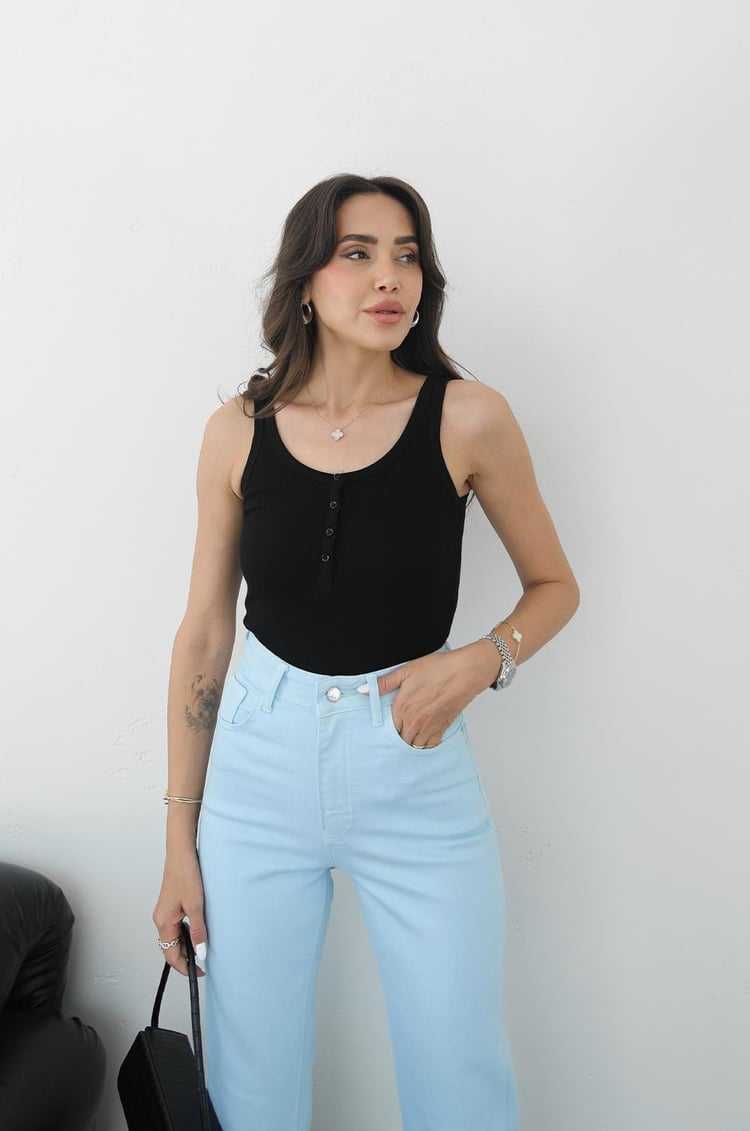 Siyah Tenno Önü Düğmeli Atlet