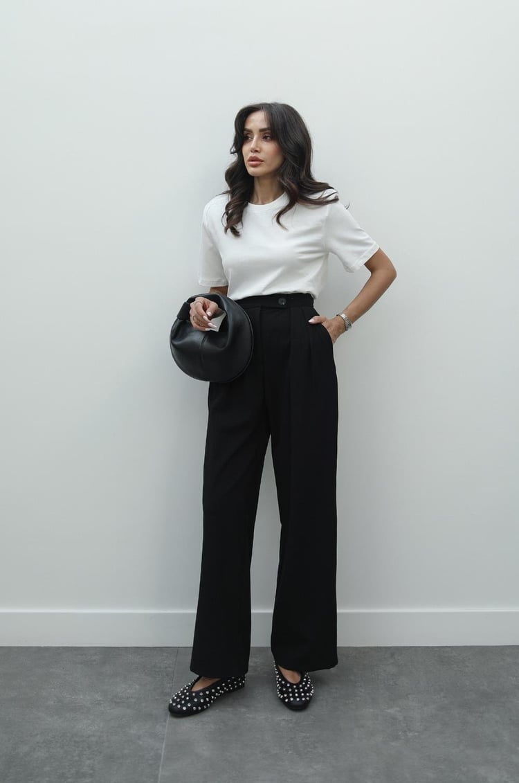 Siyah Thais Önü Pileli Pantolon