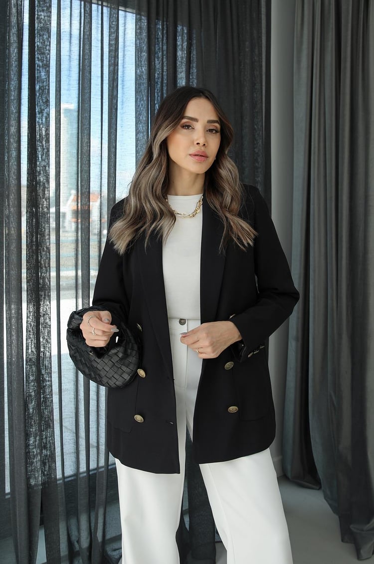 Siyah Torba Cepli Blazer Ceket