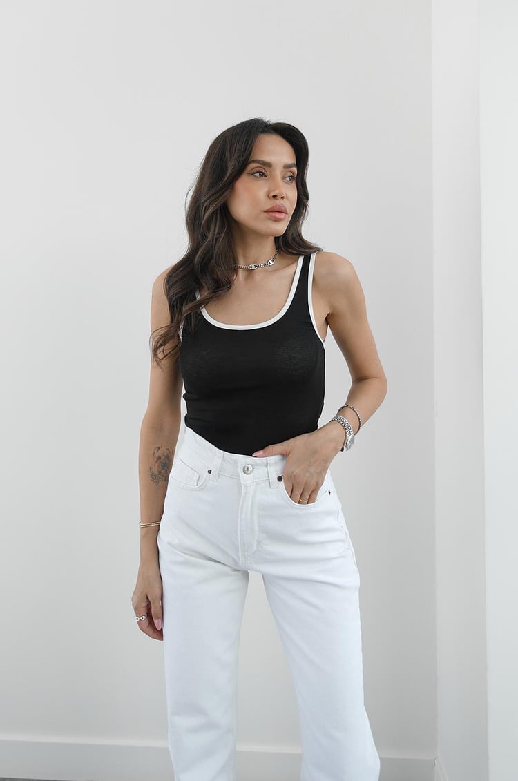 Siyah Ultralight Pamuklu Biyeli Atlet