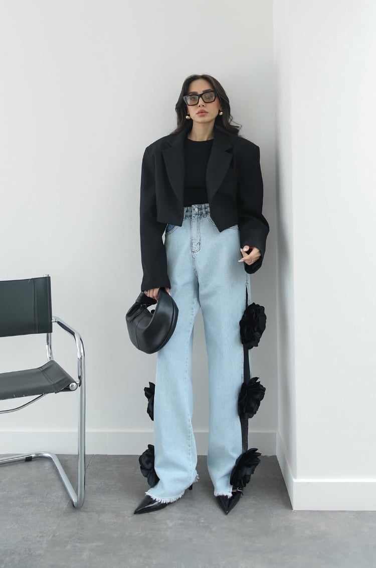 Siyah Vatkalı Crop Blazer Ceket