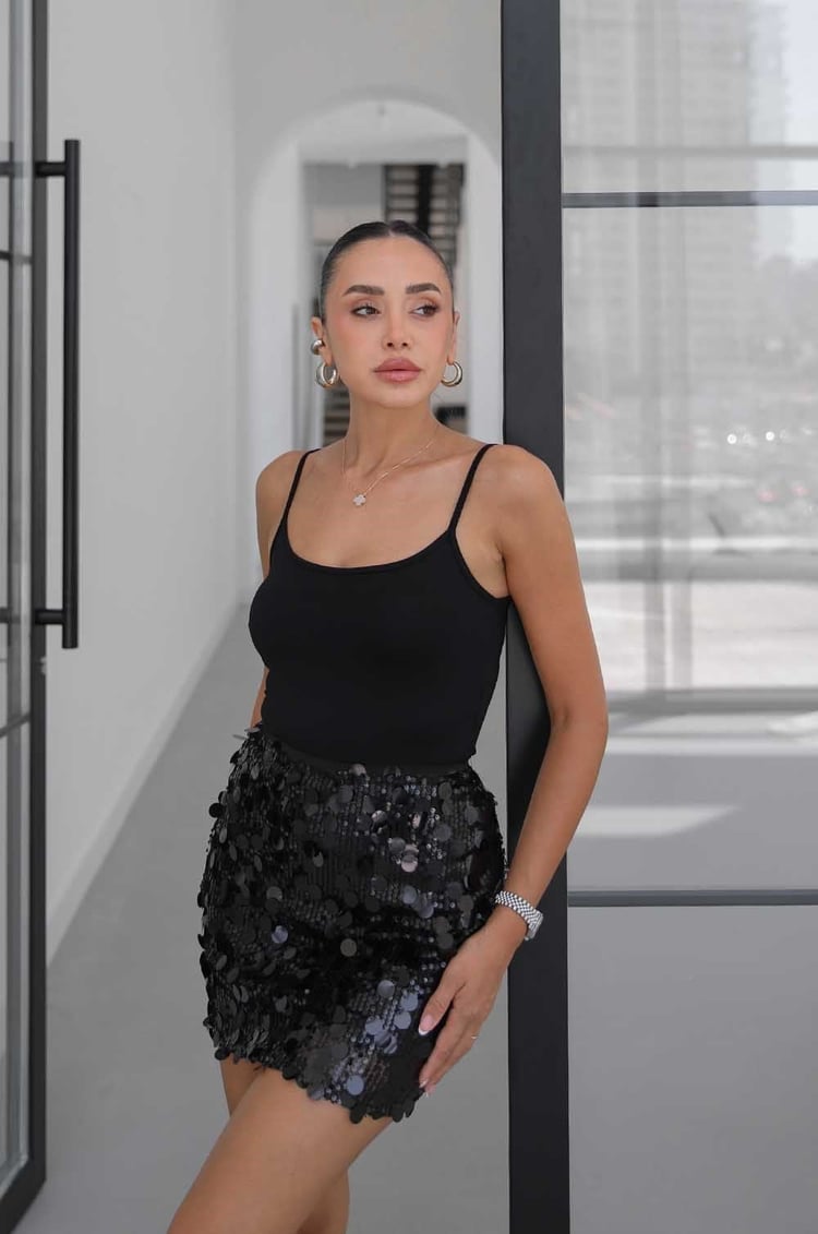 Siyah Vernon Payetli Etek