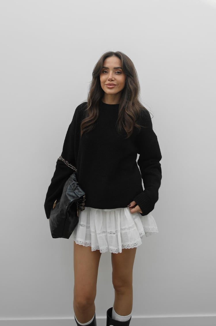 Siyah Yün Karışımlı Kazak