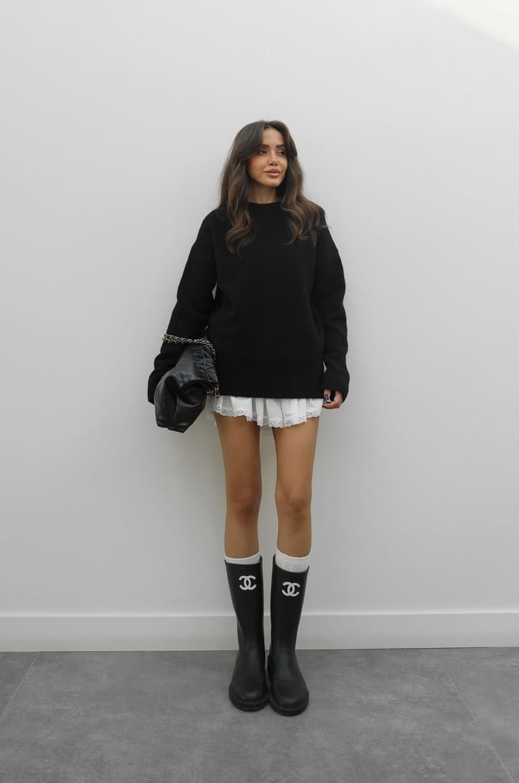 Siyah Yün Karışımlı Kazak