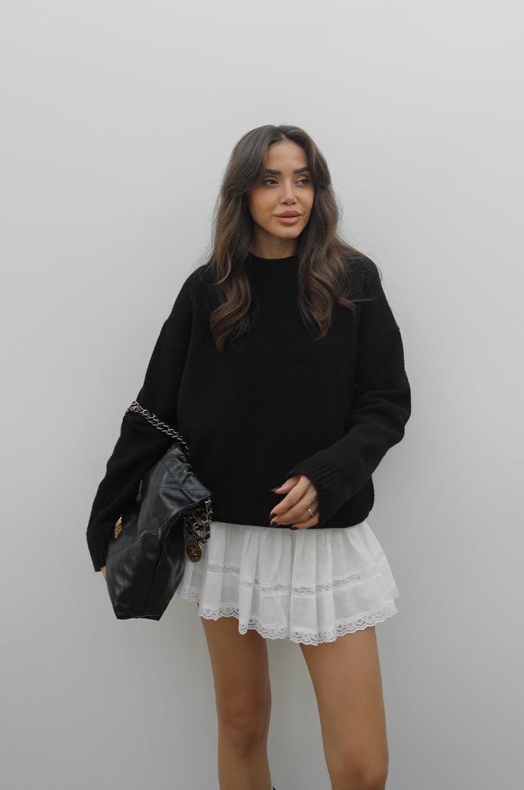 Siyah Yün Karışımlı Kazak