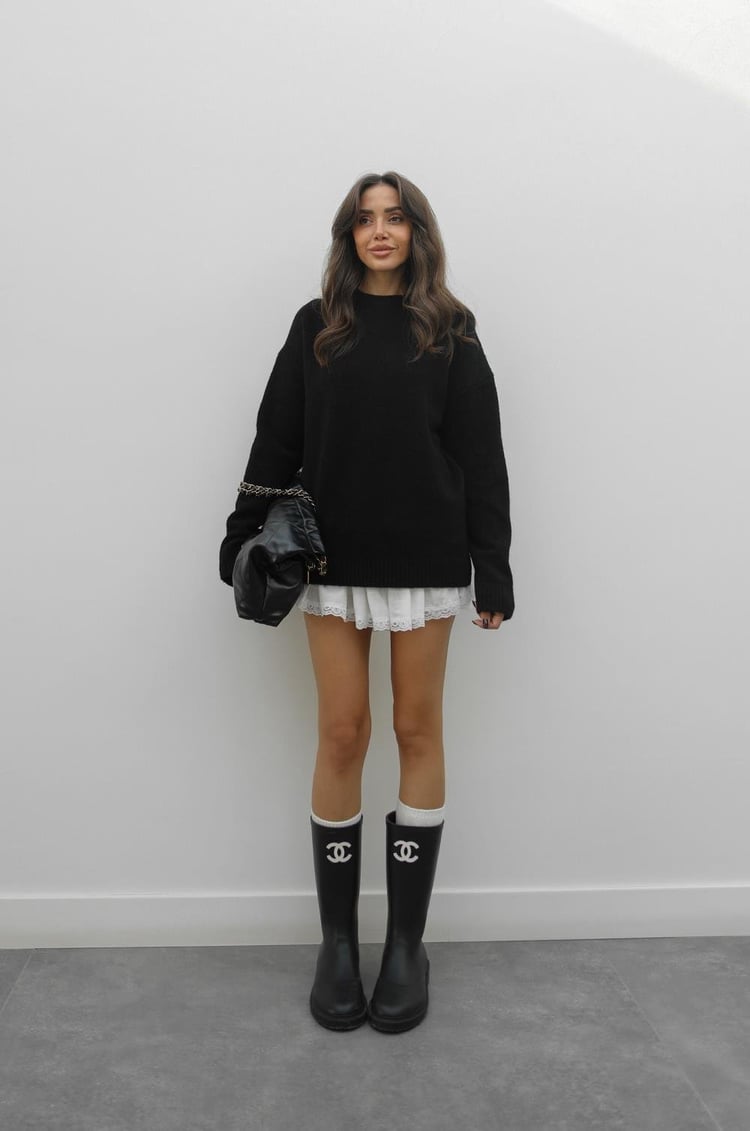 Siyah Yün Karışımlı Kazak