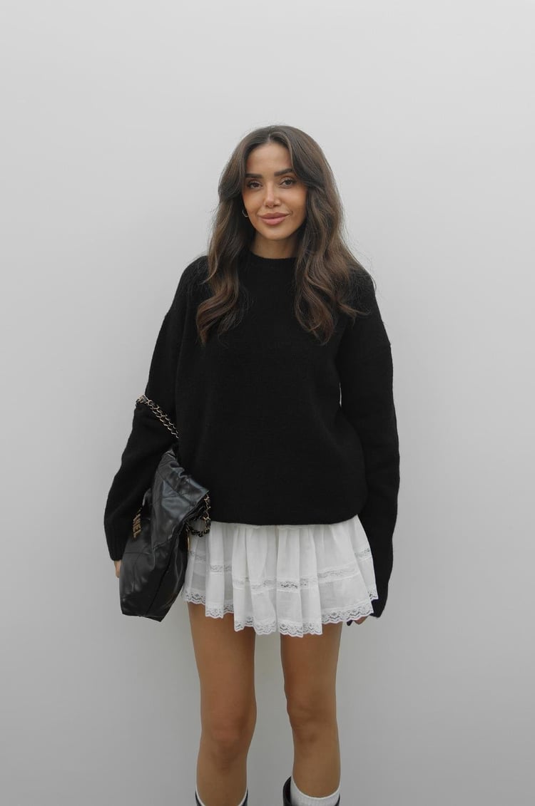 Siyah Yün Karışımlı Kazak