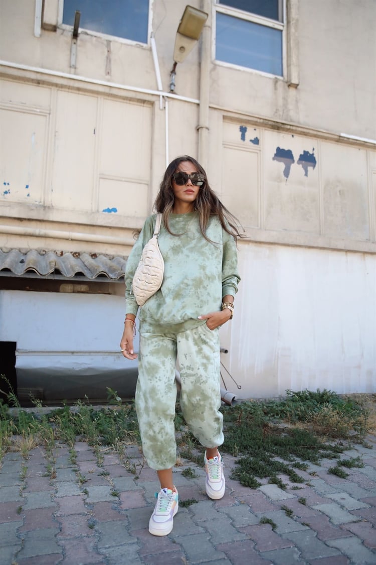 Soft Yeşil Batik Desenli Eşofman Takım