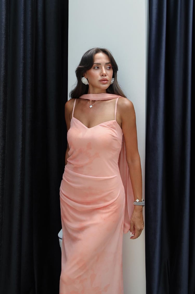 Somon Şallı Astarlı Tül Elbise