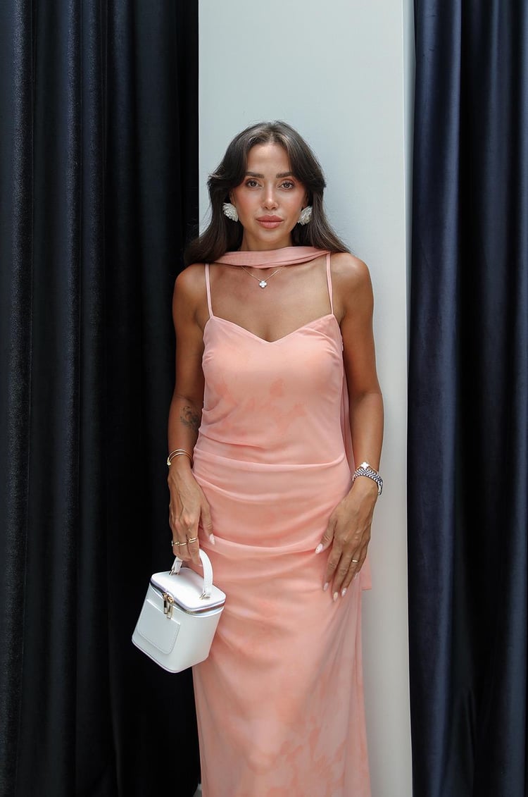 Somon Şallı Astarlı Tül Elbise