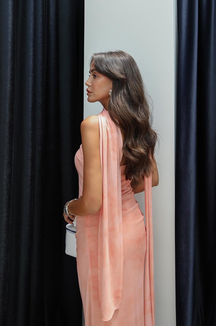 Somon Şallı Astarlı Tül Elbise