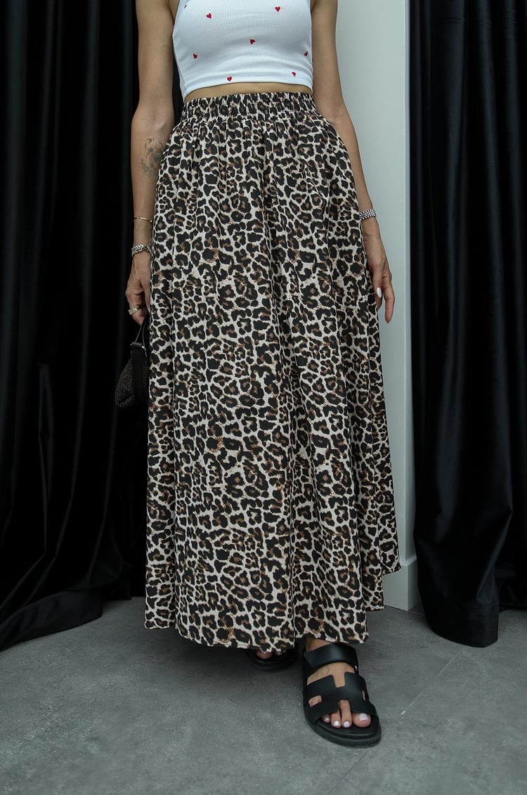 Sonia Leopar Desenli Yanları Cepli Etek