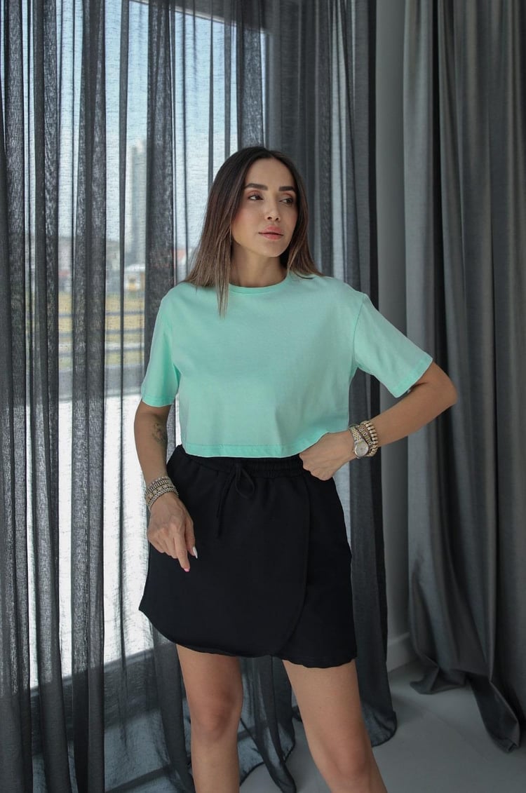 Su Yeşili Kısa Basic Tişört