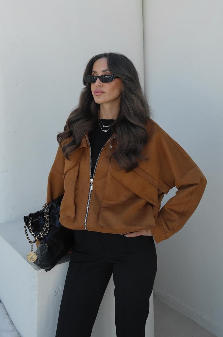 Taba Cep Detaylı Süet Bomber Ceket