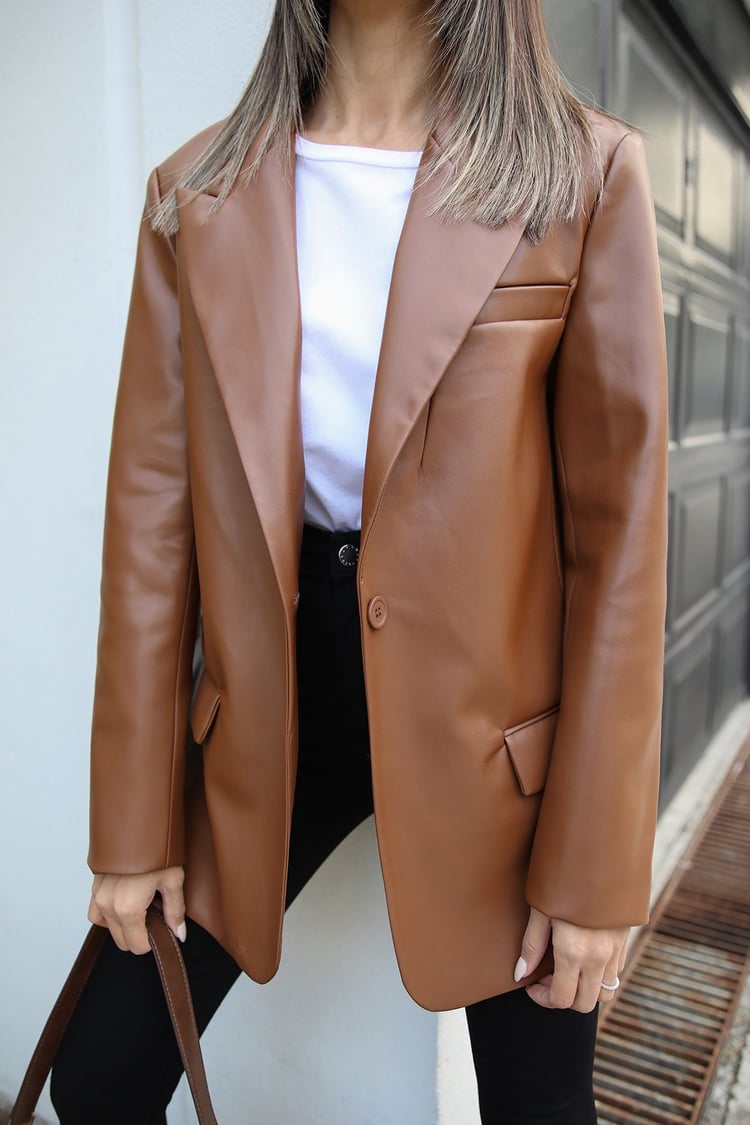 Taba Deri Blazer Ceket