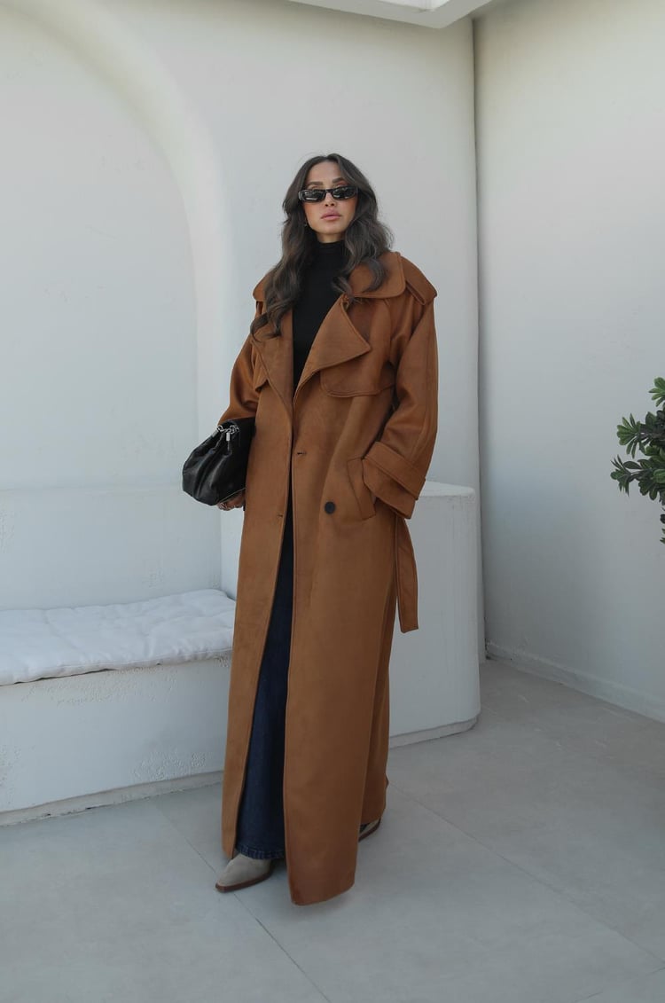 Taba Lenox Kuşaklı Süet Trençkot