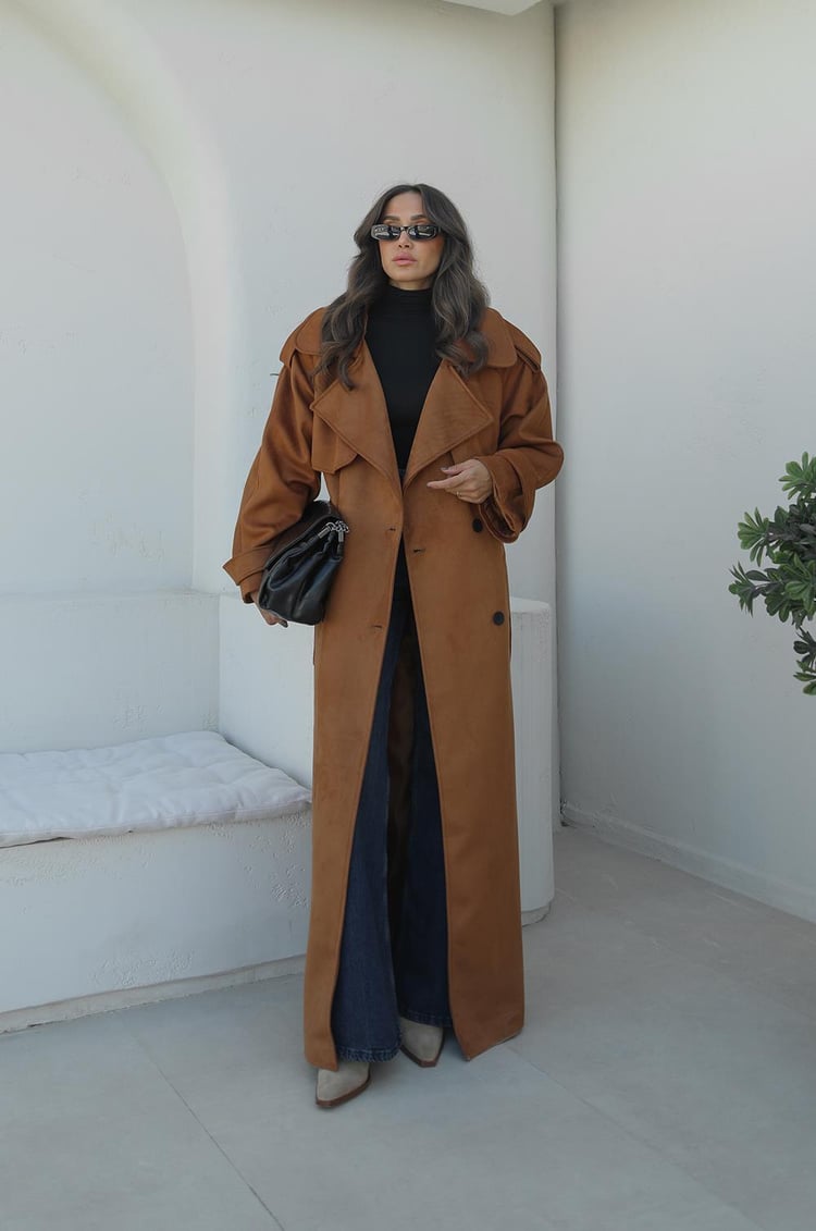 Taba Lenox Kuşaklı Süet Trençkot
