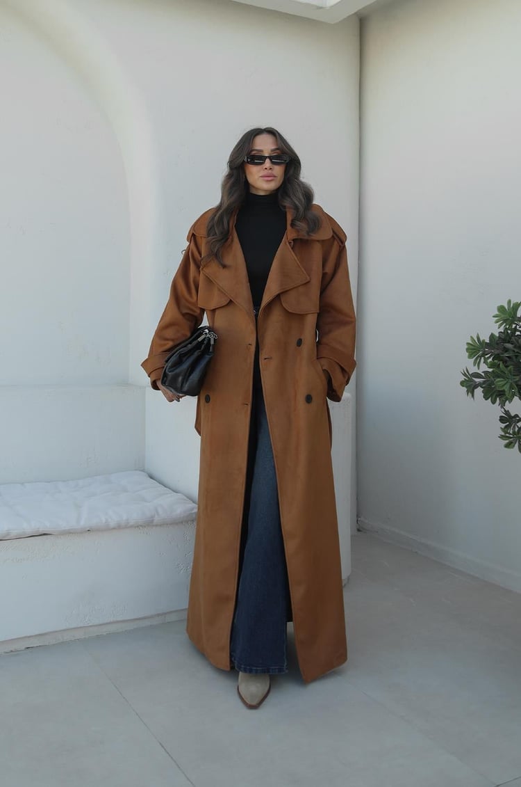 Taba Lenox Kuşaklı Süet Trençkot
